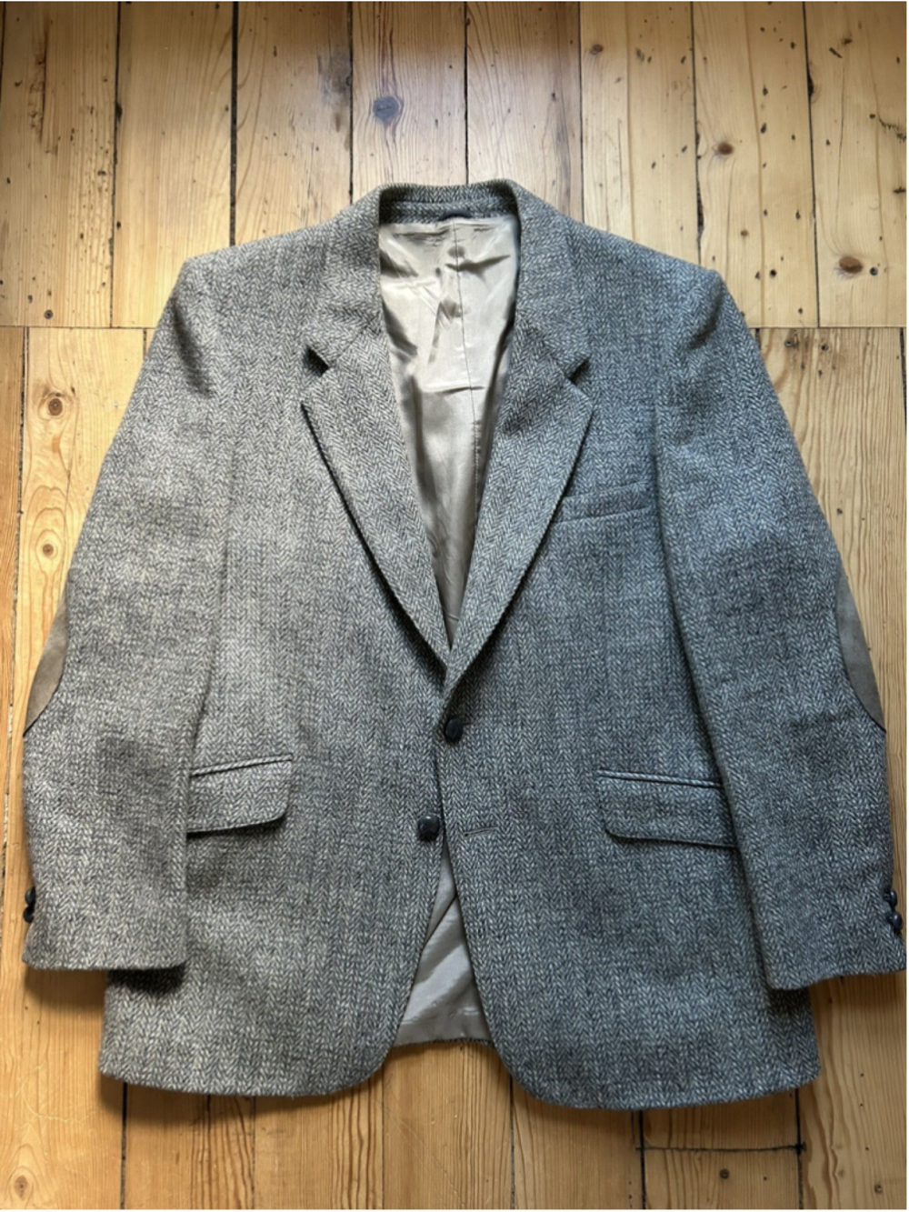 Vtg 90's Harris Tweed Blazer Mens 42R Gray Brown Elbow Patches Sport Coat Ivy